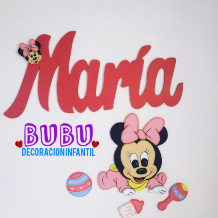 Nombres en madera con decoración de Mickey o Minnie bebé
