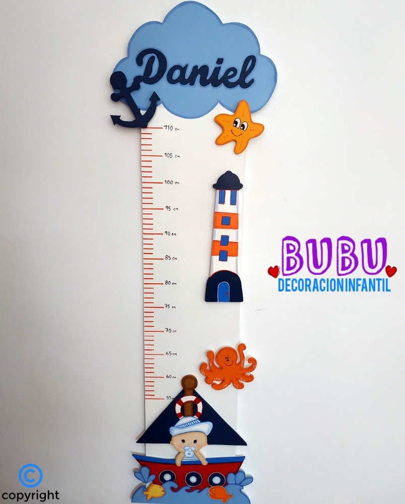 Medidor decorado de marinero infantil y nombre ❤️ * BUBU Decoración