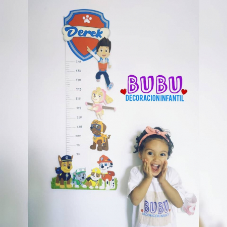 Medidores infantiles para pared con diseño de Patrulla Canina y nombre